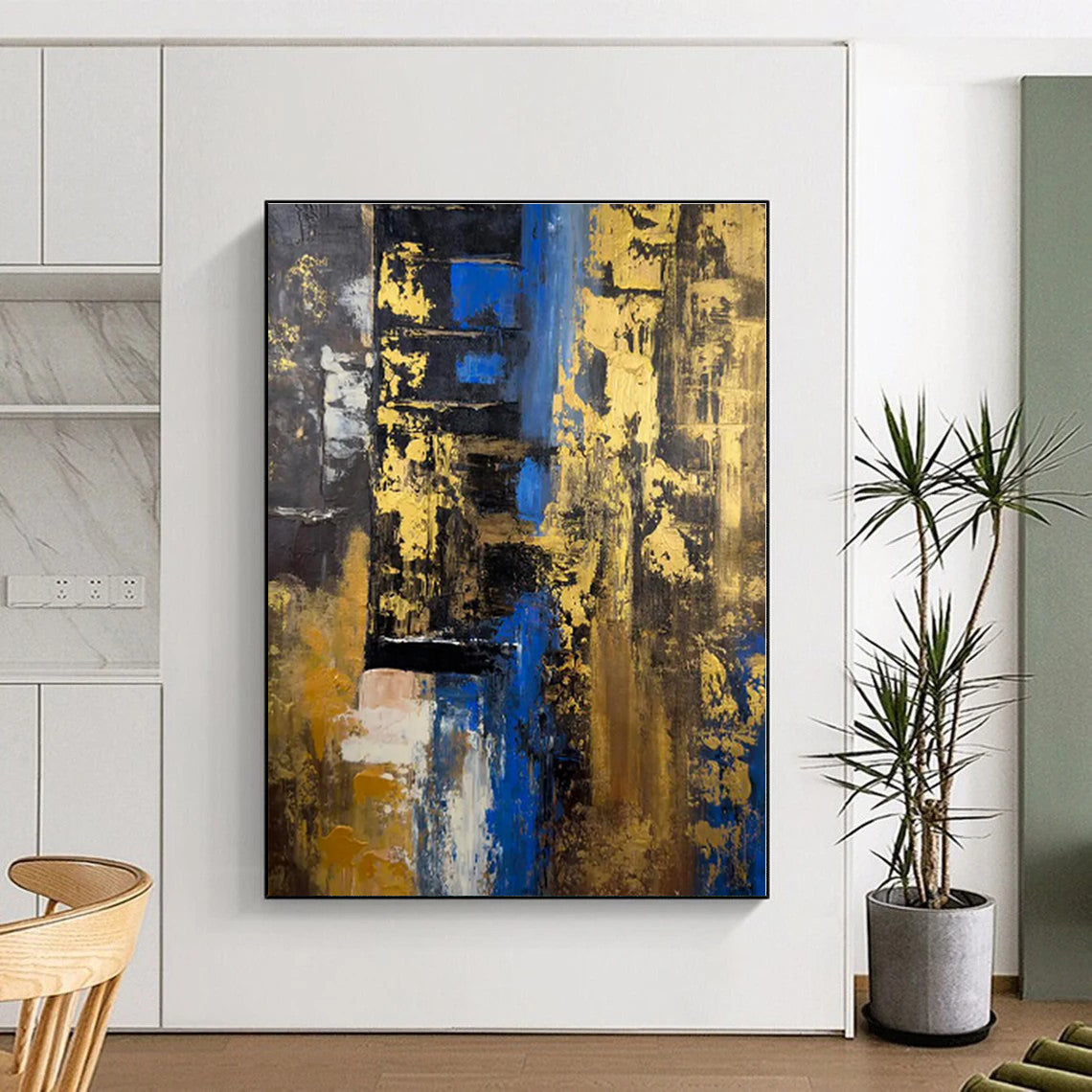 “Black - Gold - Blue Abstract Fusion” - Abstract Expressionist Art CT0445