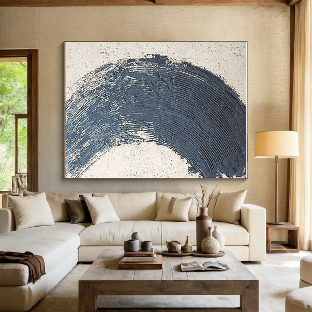 “Blue Crescent Textured Mark” - Abstract Minimalist Art CT0426