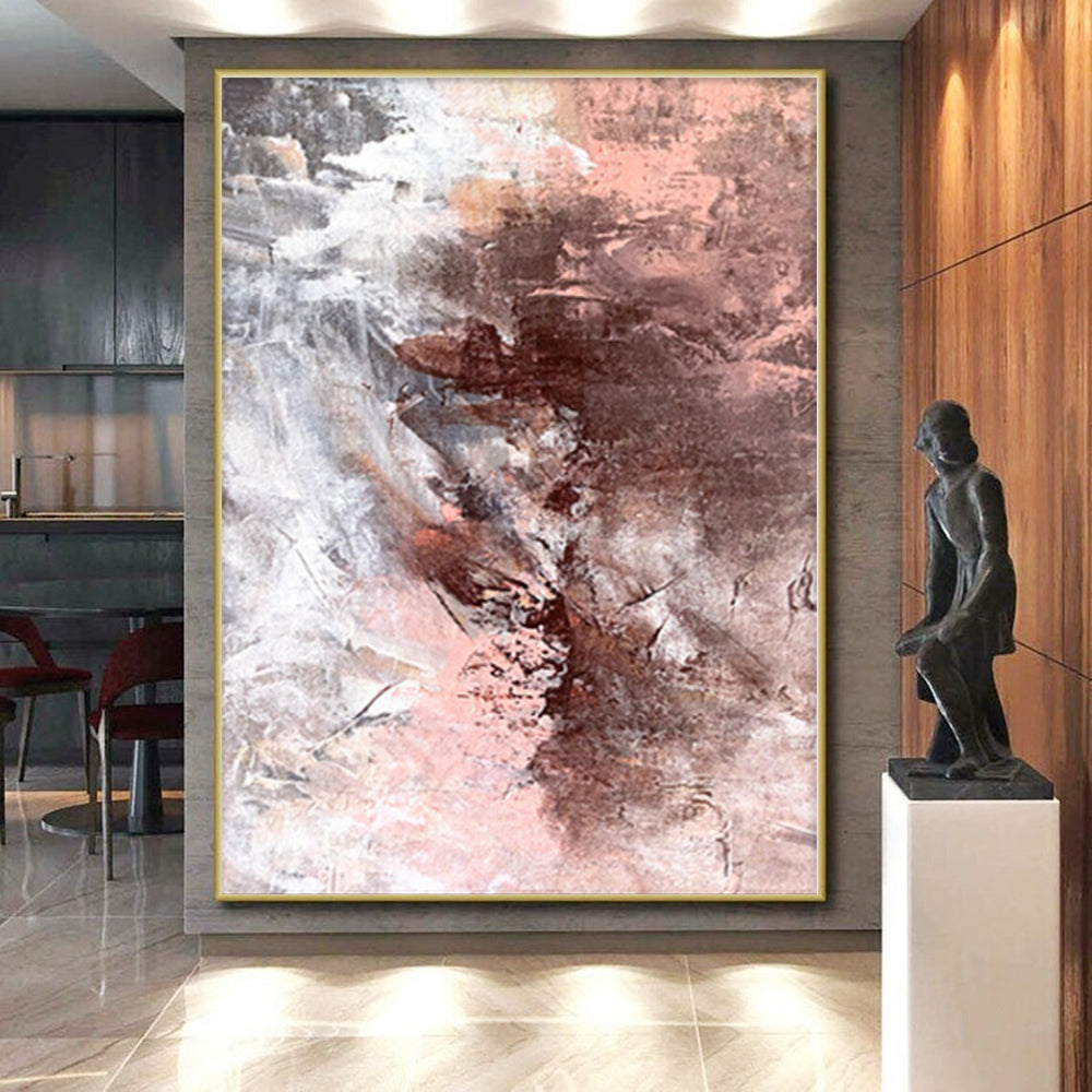 “Muted Melody” - Abstract Work with Pink, Gray, White, Brown CT0043