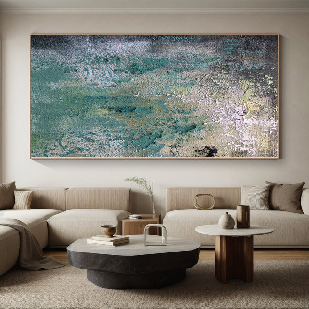 “Textured Teal and Green Abstract”,Abstract Impasto Acrylic Art CT0578