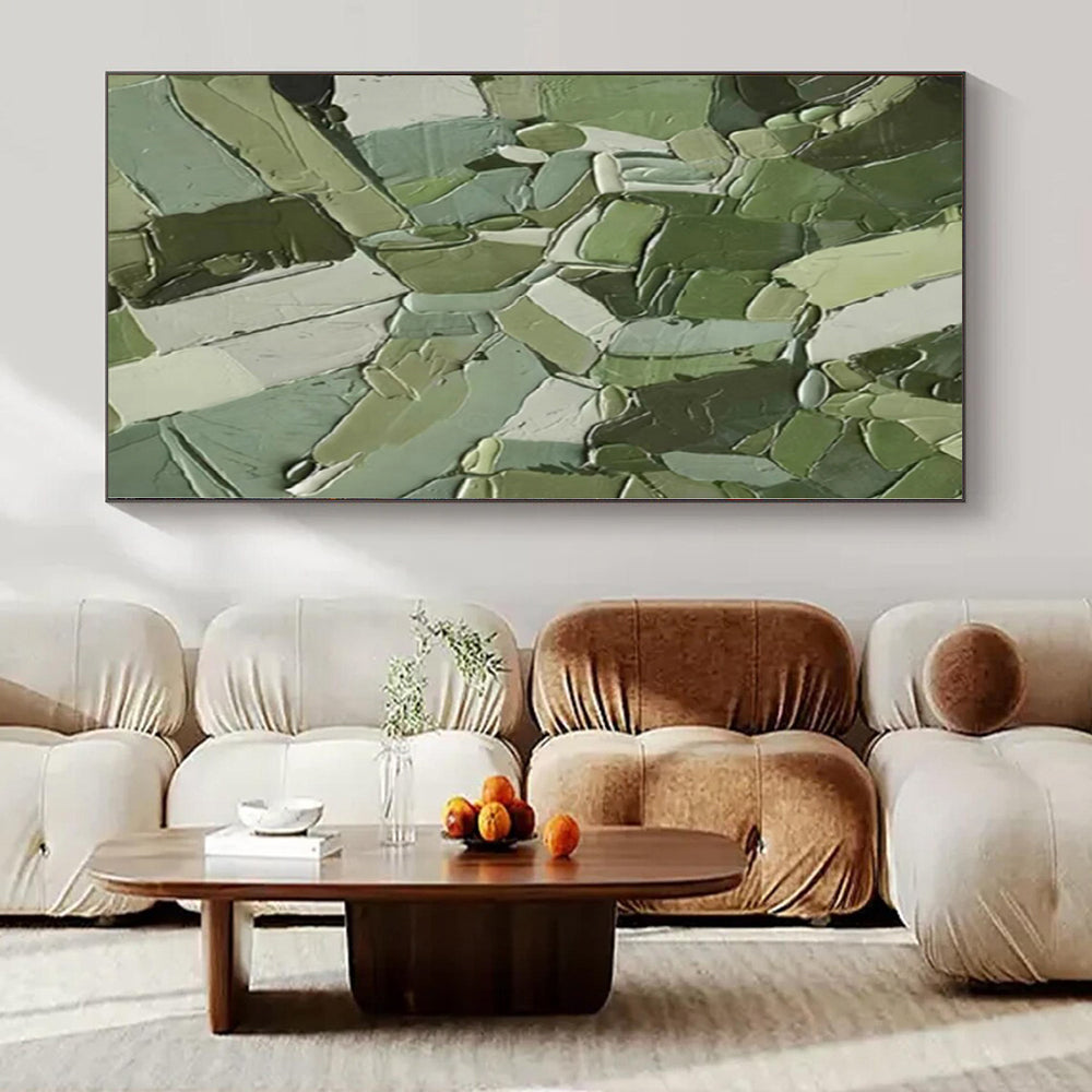 “Patchwork Green Textured Abstract” Cubist - Inspired Acrylic Art CT0201