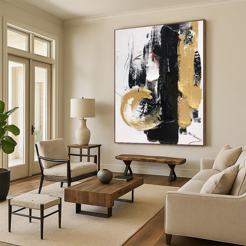 “Black - Gold - White Abstract” - Abstract Expressionist Art CT0509