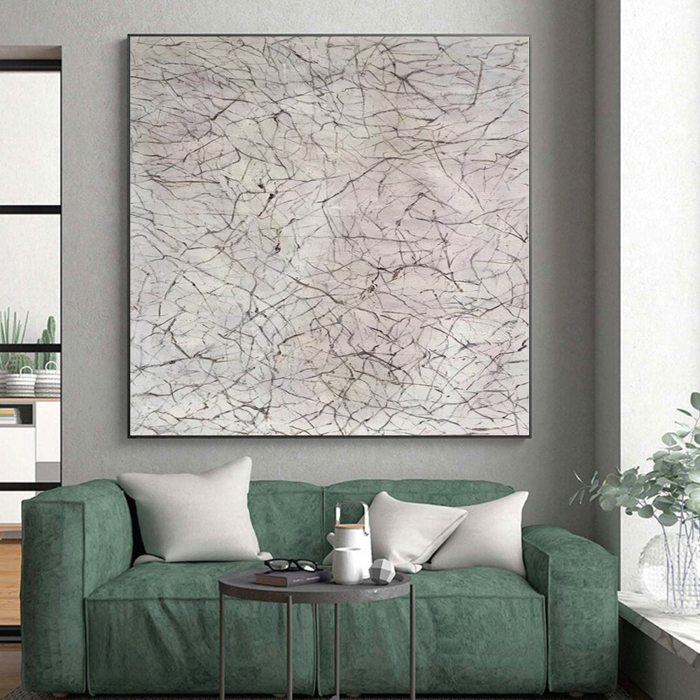 “Minimalist Gray Line Web” Abstract Acrylic Art CT0306