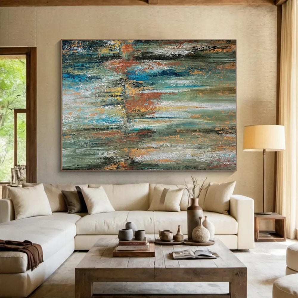 “Nature's Mirror” - Abstract Acrylic with Green, Blue, Orange, White CT0049