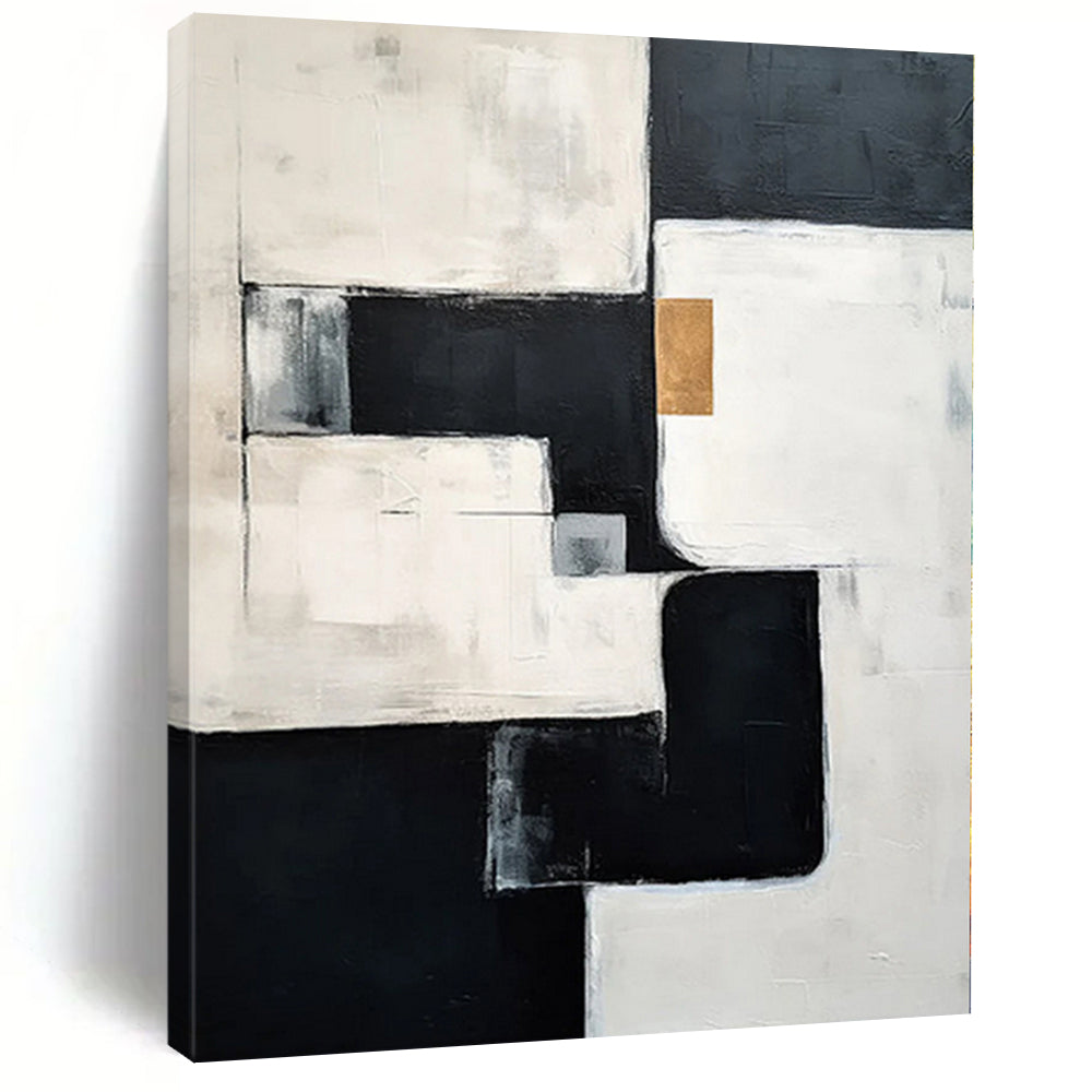 “Geometric Gold Accent” - Abstract Art with Black, White, Gray, Gold CT0082
