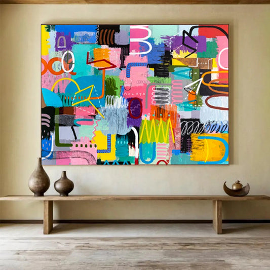 “Whimsical Color Doodles in Bright Hues” - Lively Abstract Acrylic Mural - Style Art CT1811