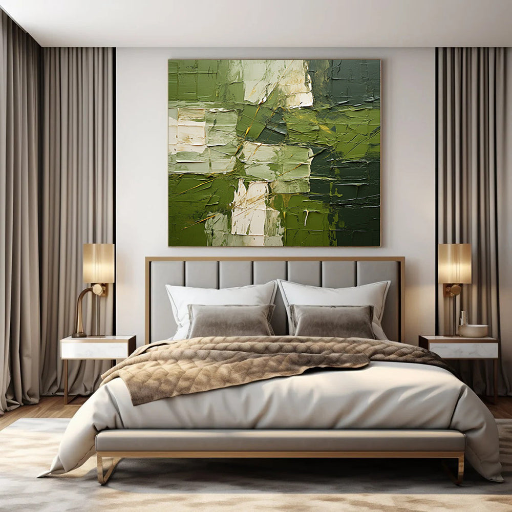 “Textured Green Abstract Layers” Impasto - Style Acrylic Art CT0187