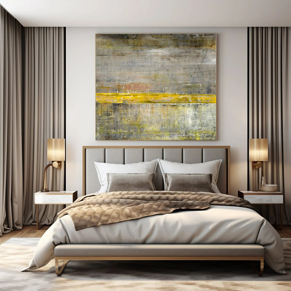 “Gray - Yellow Abstract Layers” Minimalist Acrylic Art CT0203