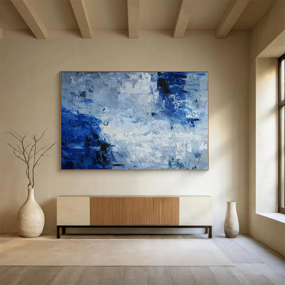 “Blue - Gray Textured Abstraction” - Blue, gray, white; thick textured brushstrokes CT1587