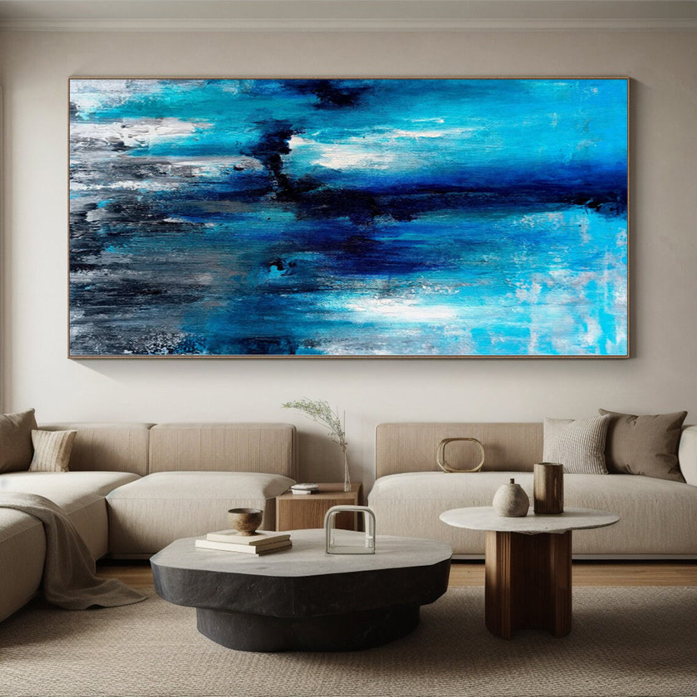 “Blue Cascade Abstraction” - Abstract Acrylic with Shades of Blue, Black, White CT0024