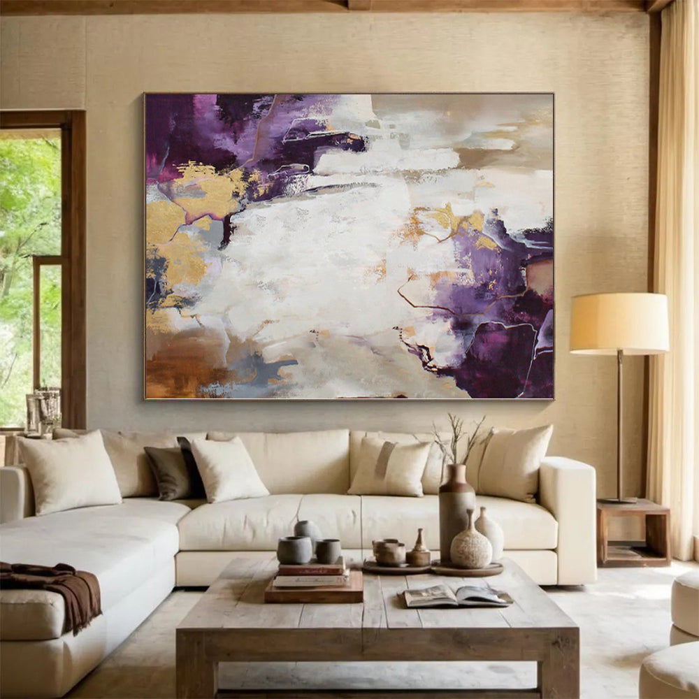 “Purple - Gold - Neutral Abstract Veins” Abstract Acrylic Art CT0259