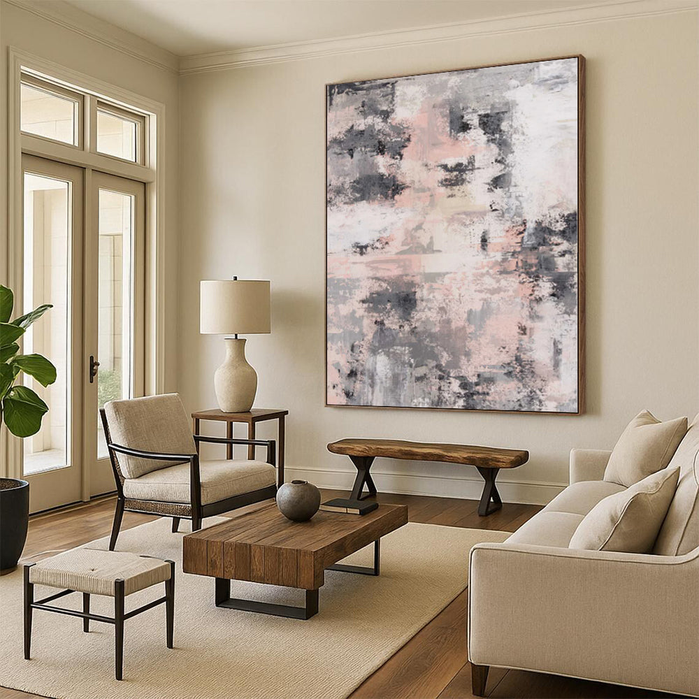 “Muted Urbanity” - Abstract Work with Gray, Pink, White, Black CT0051