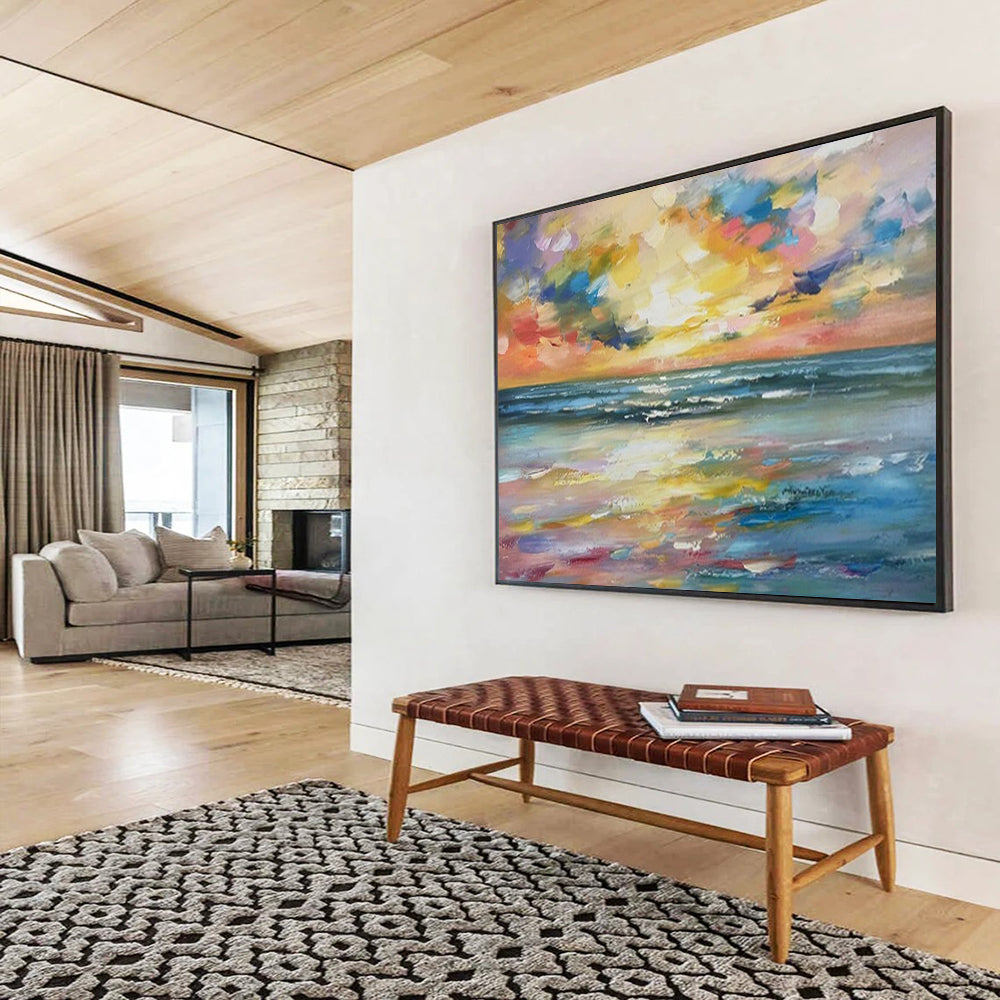 “Rainbow Sunset Beach” – Impasto Seascape Oil Painting CT1748