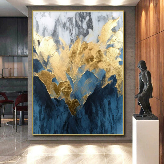 “Blue - Gold Marble Majesty” Abstract Acrylic Art CT0285