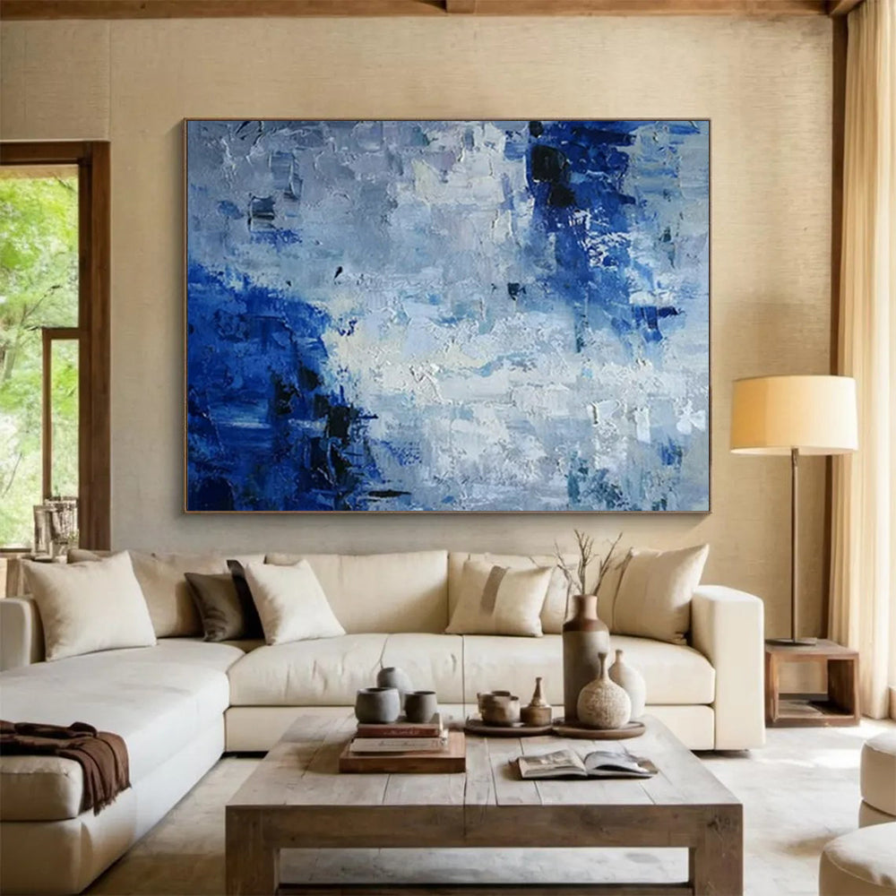 “Blue - Gray Textured Abstraction” - Blue, gray, white; thick textured brushstrokes CT1587