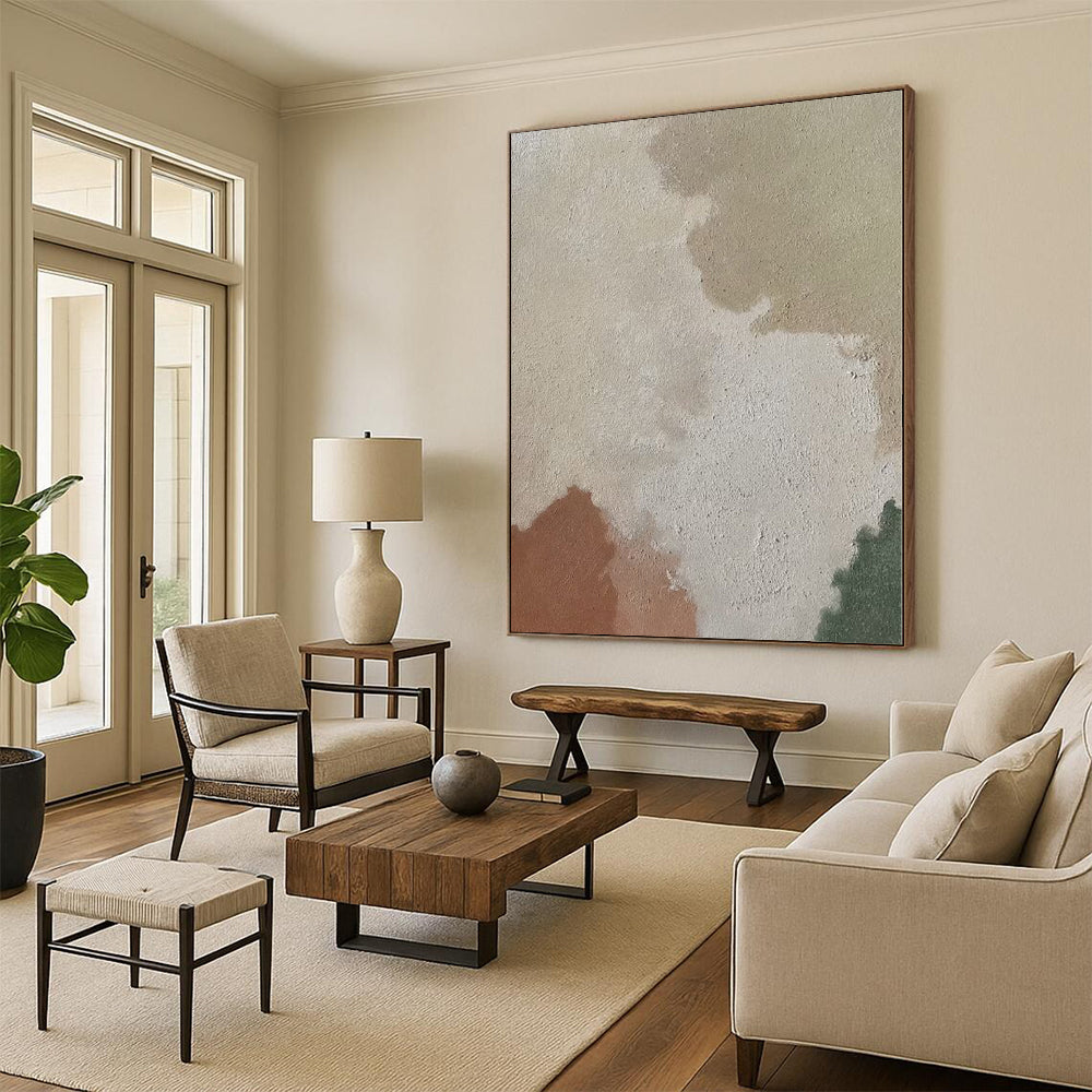 “Beige, Brown & Green Soft Patches” - Abstract Soft - Colored Painting CT0391