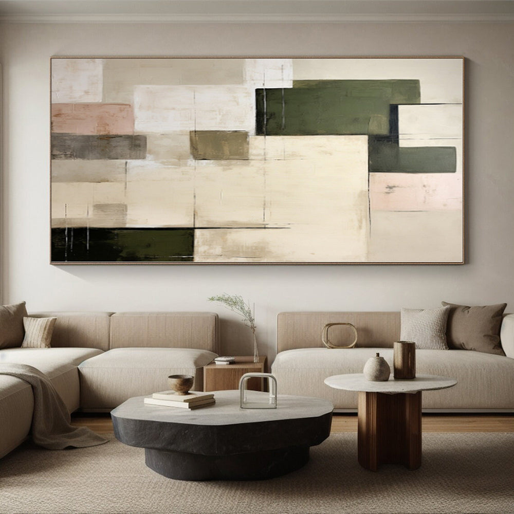 “Green - Neutral Block Composition” - Abstract Minimalist Painting CT0395