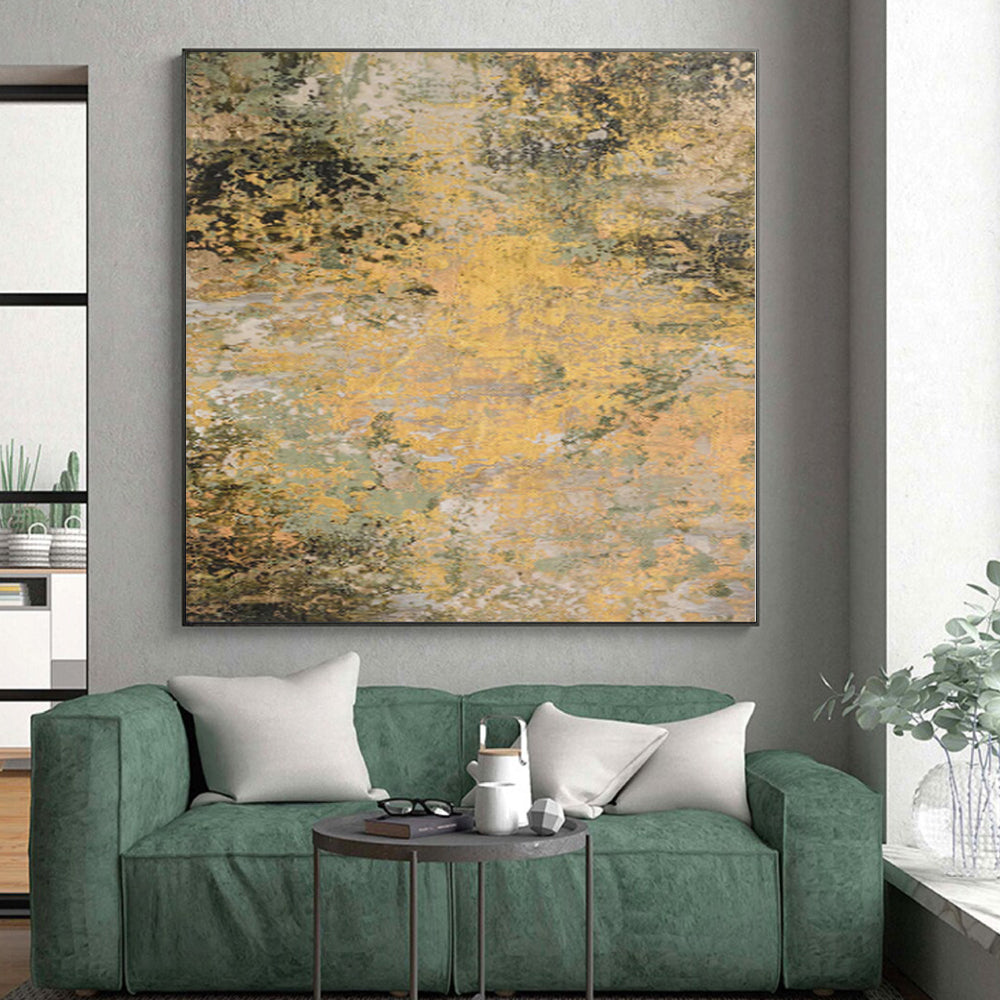 “Golden Forest Haze” - Abstract Art with Yellow, Green, Gray, Brown CT0075