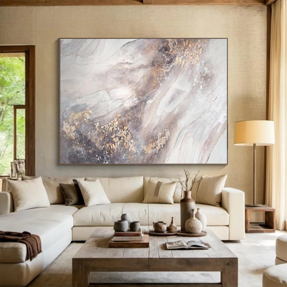 “Neutral and Gold Abstract” – Textured Abstract Acrylic Painting CT1771