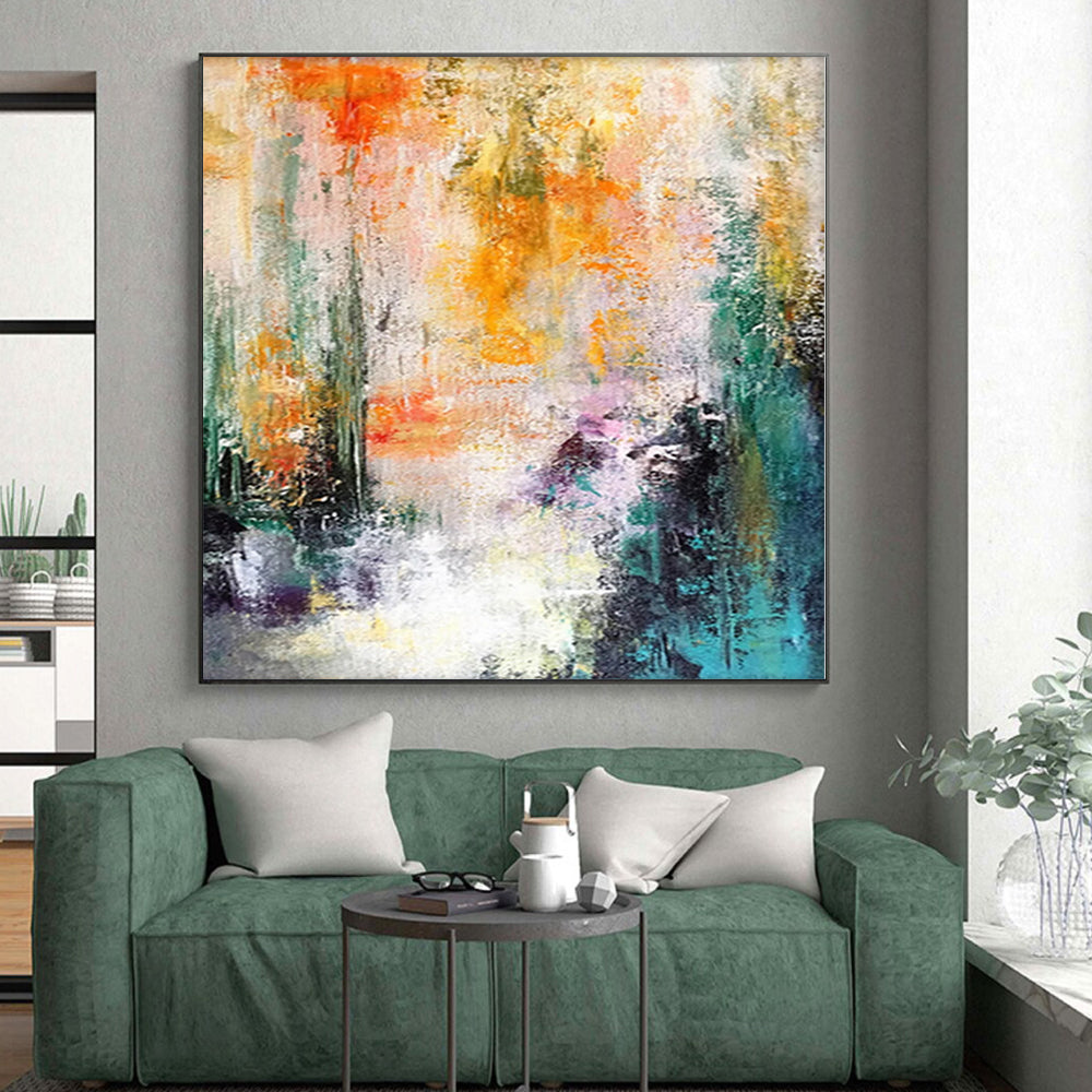 “Sunset Streams” - Abstract Art with Orange, Yellow, Green Vertical Strokes CT0006