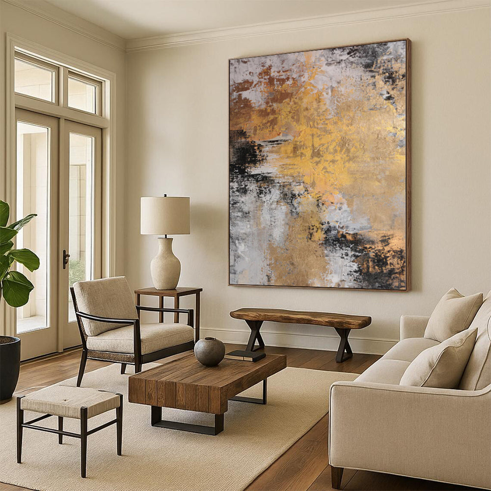 “Gilded Grunge” - Abstract Acrylic with Gold, Gray, Black Textures CT0014