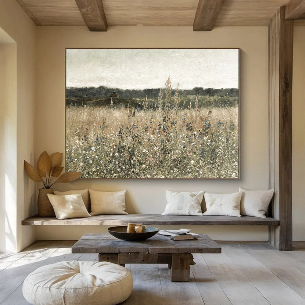 “Wildflower Field in Neutral” - Browns, greens, soft whites; detailed, muted meadow scene CT1612