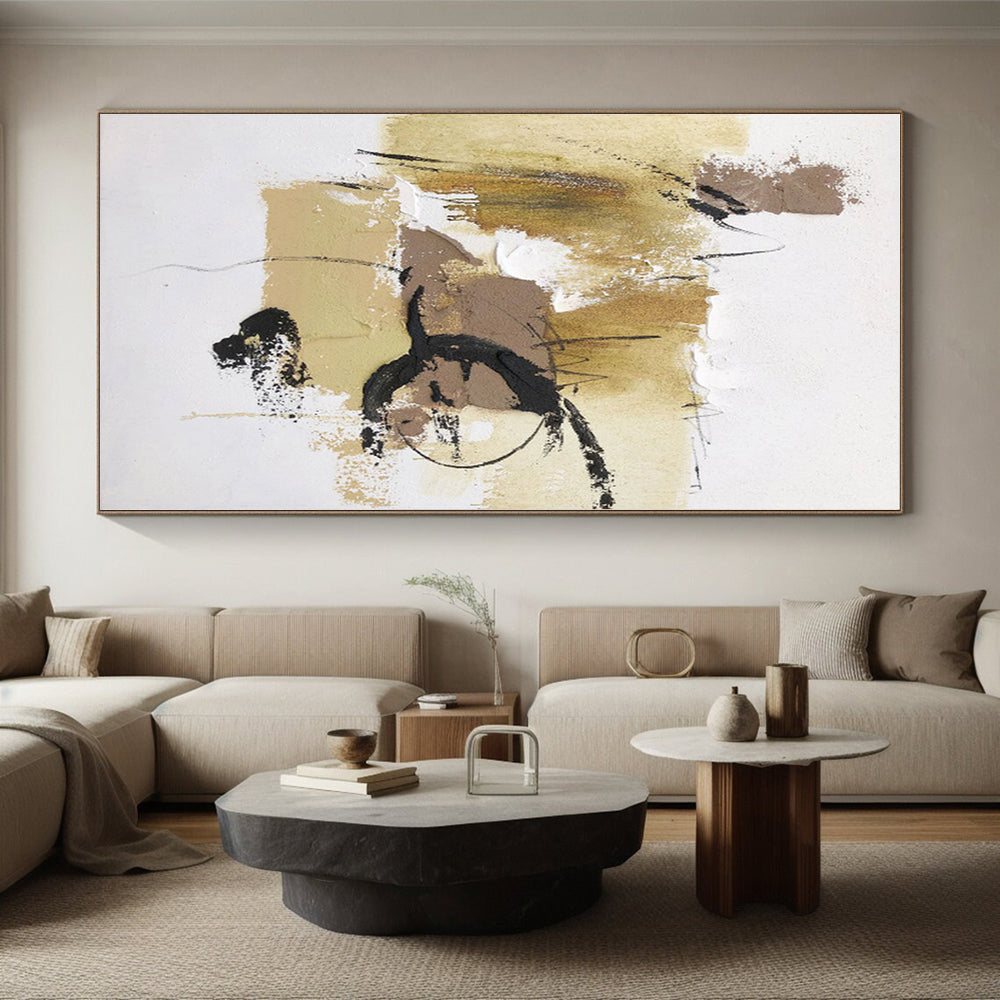 “Beige - Black Textured Abstraction” - Abstract Expressionist Art CT0500