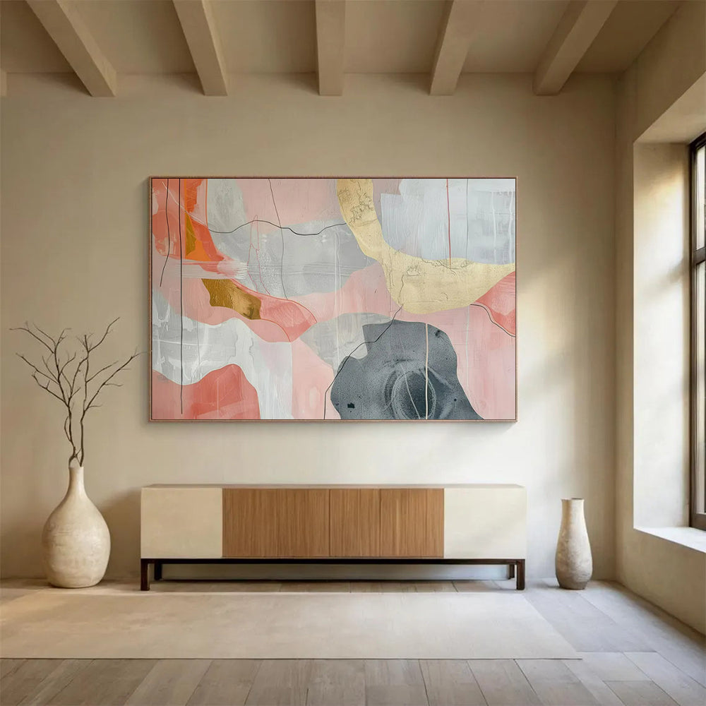 “Pink and Gray Abstract Shapes” – Minimalist Abstract Acrylic Painting CT1761