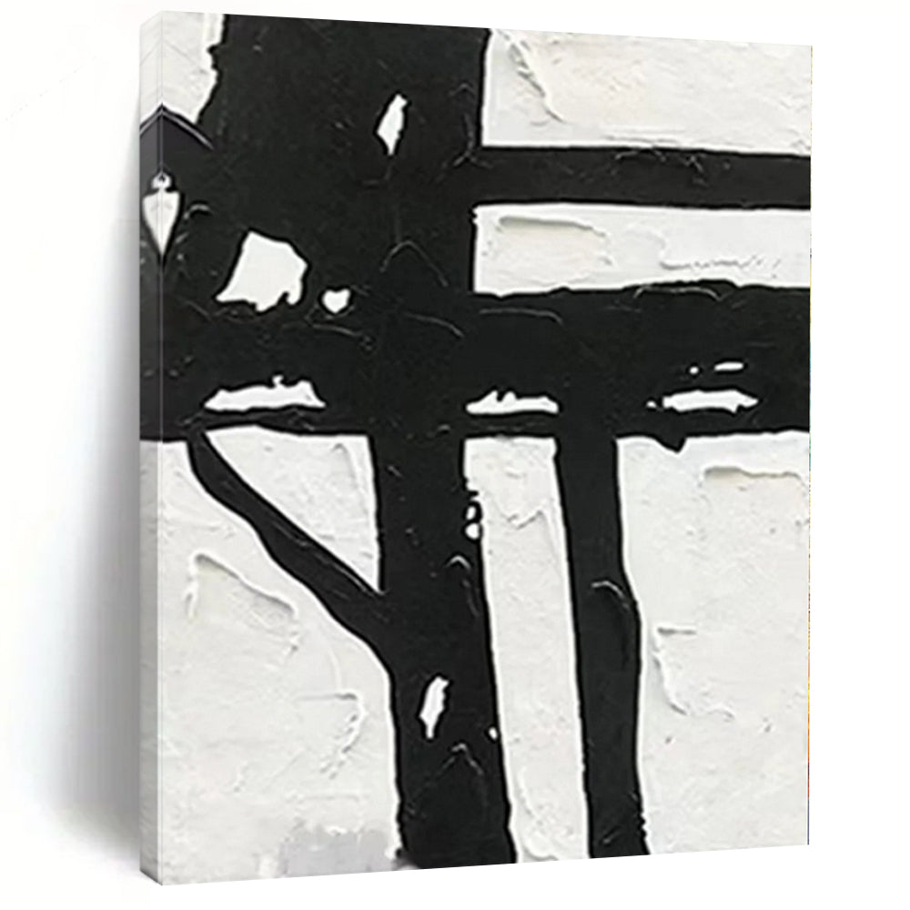 “Textured Black - White Cross” Abstract Acrylic Art CT0279