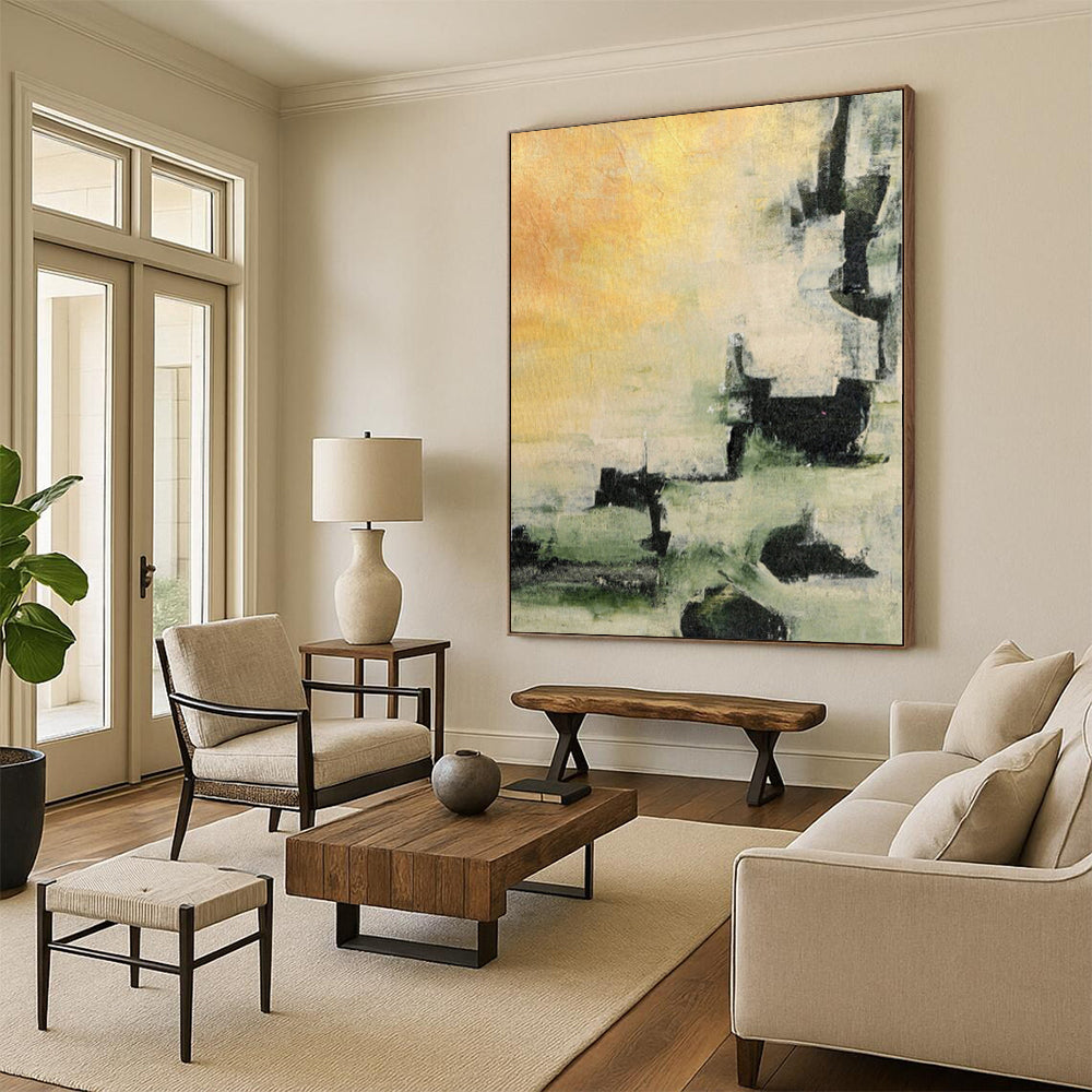 “Abstract Terrain” - Abstract Work with Yellow, Green, Black, White CT0040