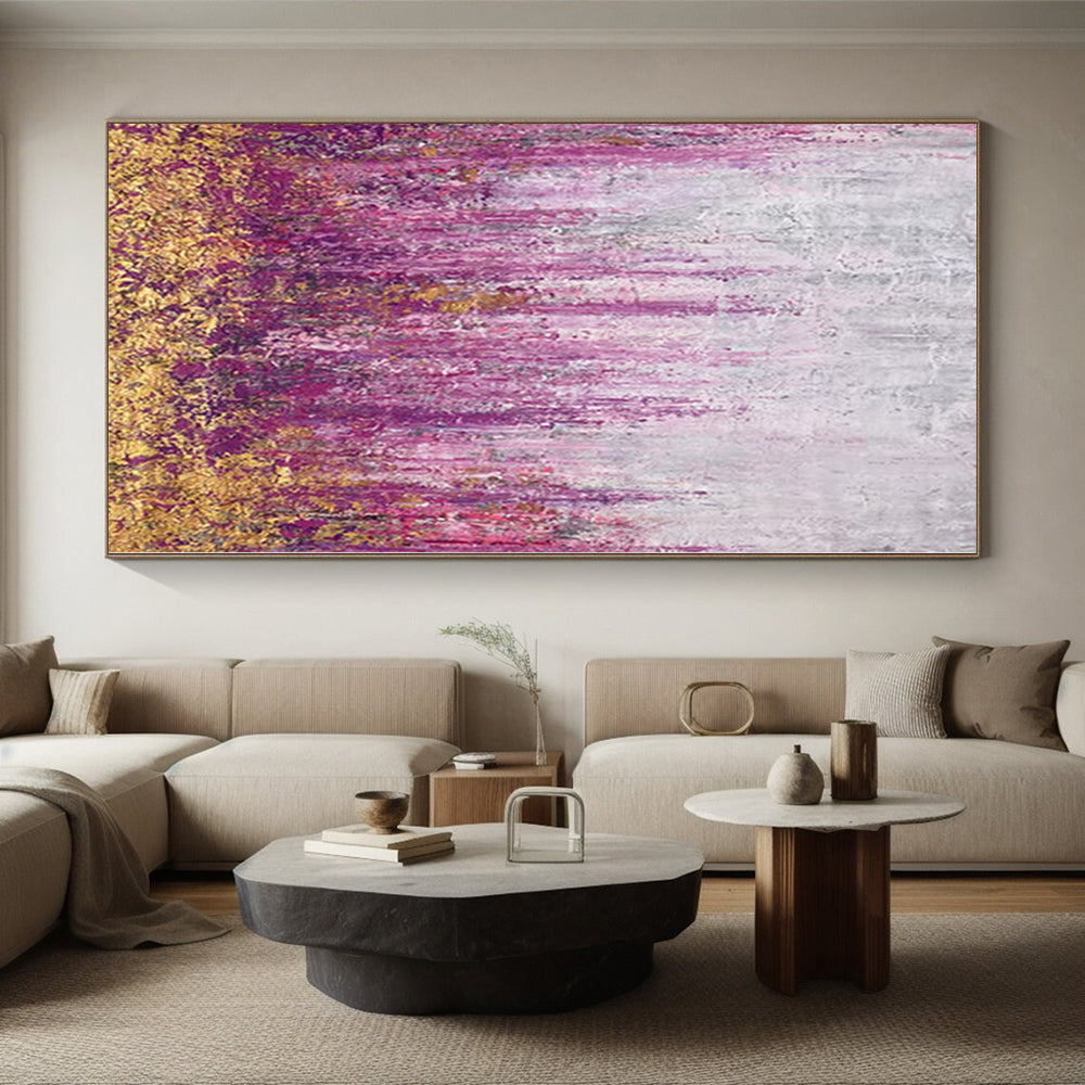 “Purple Reed Field” - Abstract Acrylic with Purple, Gold, Gray CT0064