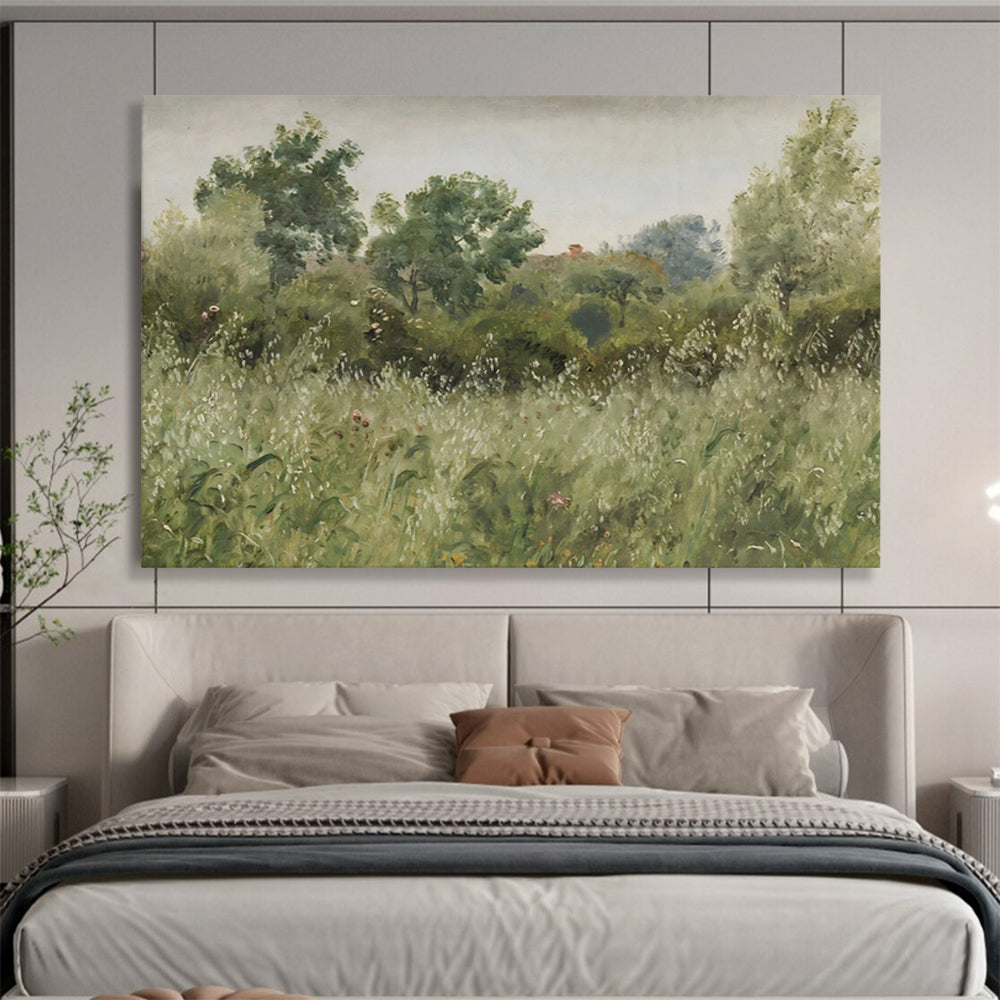 “Summer’s Secret” - Vivid greens, soft yellows; dense foliage hiding a distant house CT1490