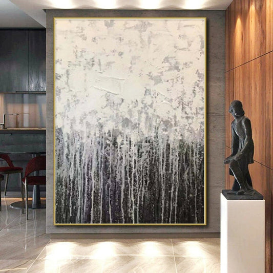 “Silver Dripping Curtains”,Abstract Expressionist Acrylic Art CT0566