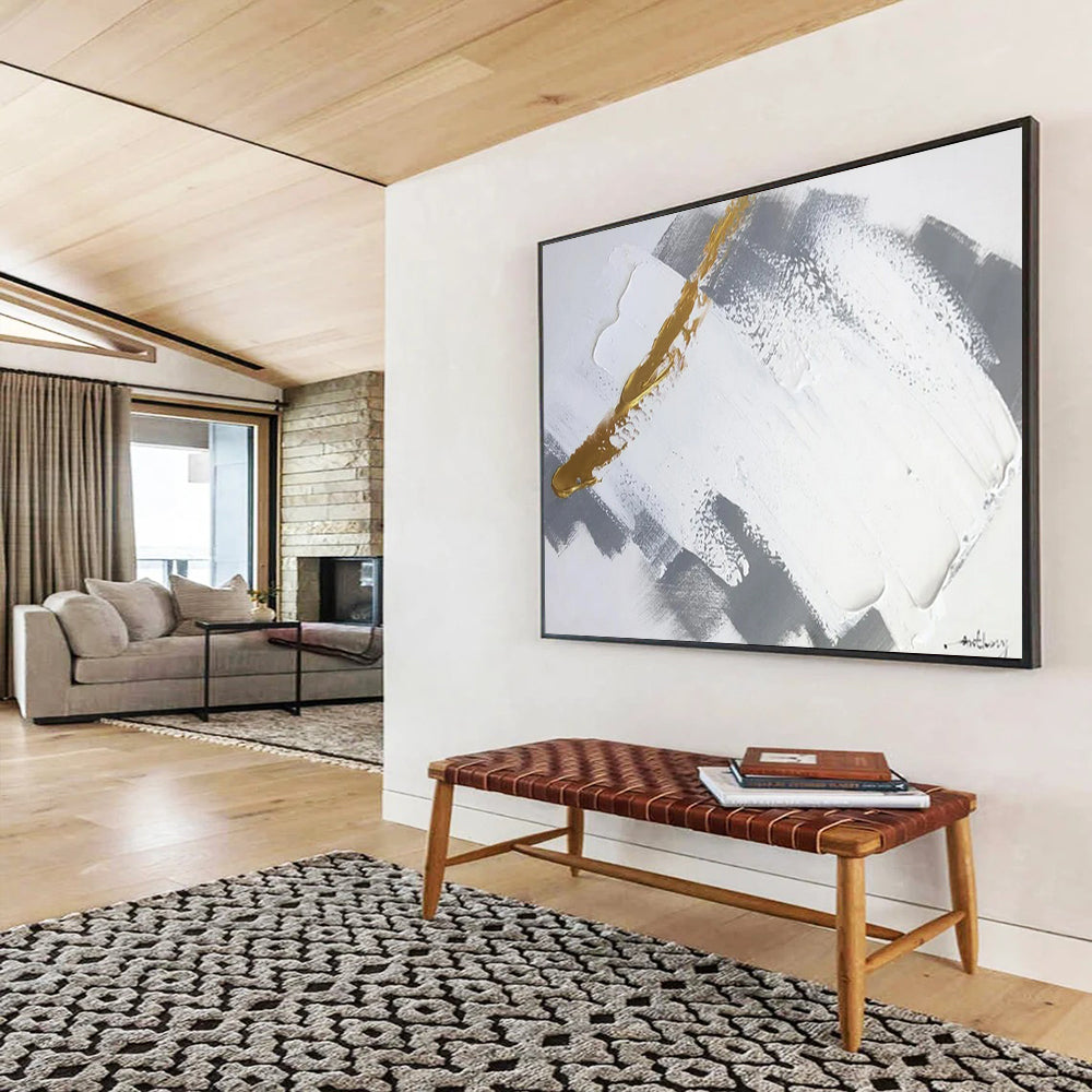 “Gilded Crossover” - White, gray, gold; thick gold streak across textured gray - white CT1568