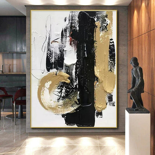 “Dynamic Black - Gold Strokes” Abstract Acrylic Art CT0278