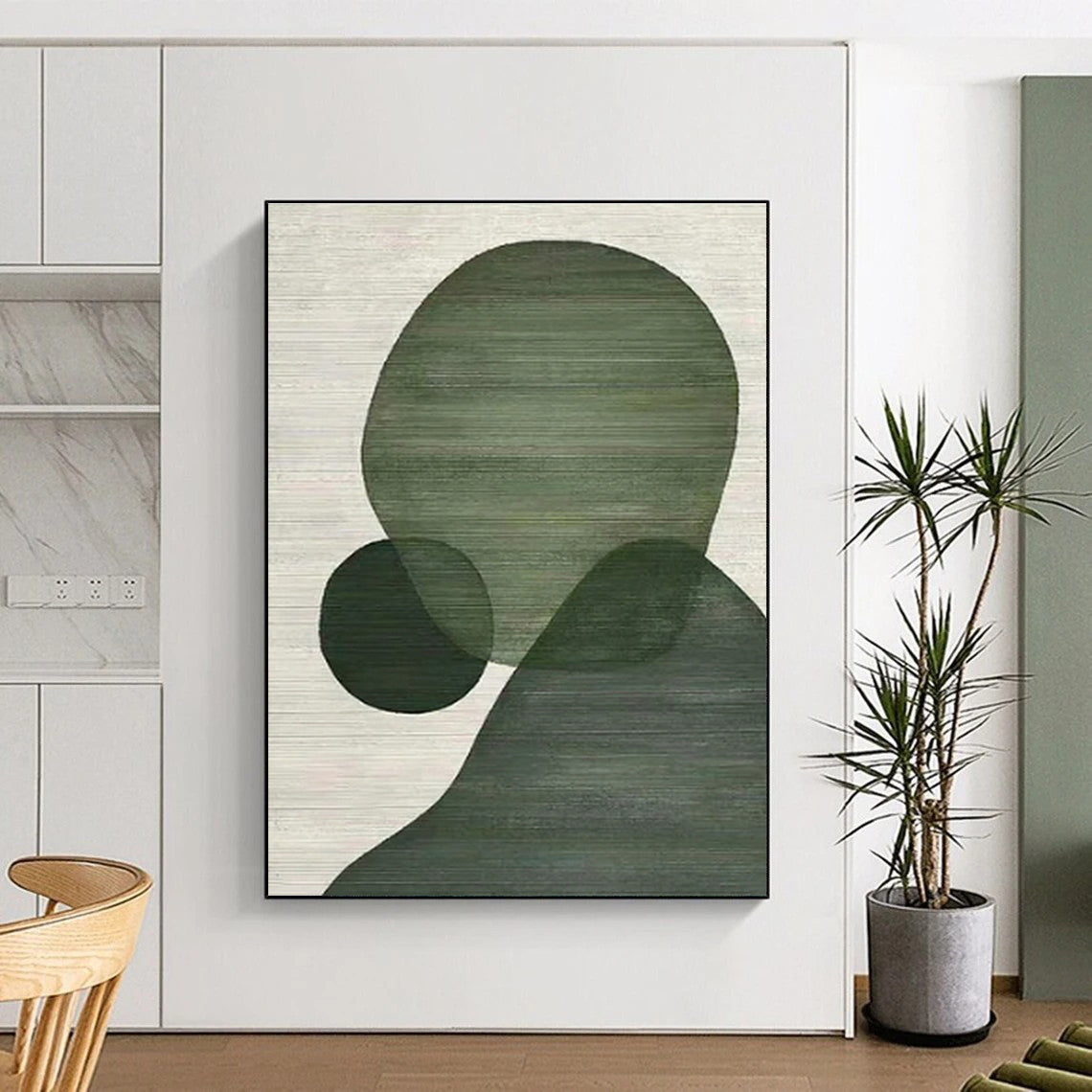 “Green Geometric Shapes”,Abstract Minimalist Acrylic Art CT0593