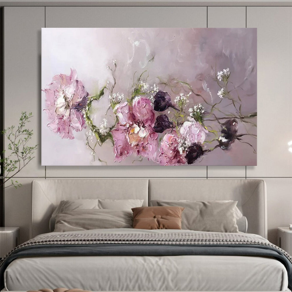 “Pink Flowers with Baby's Breath” – Impasto Floral Oil Painting CT1762