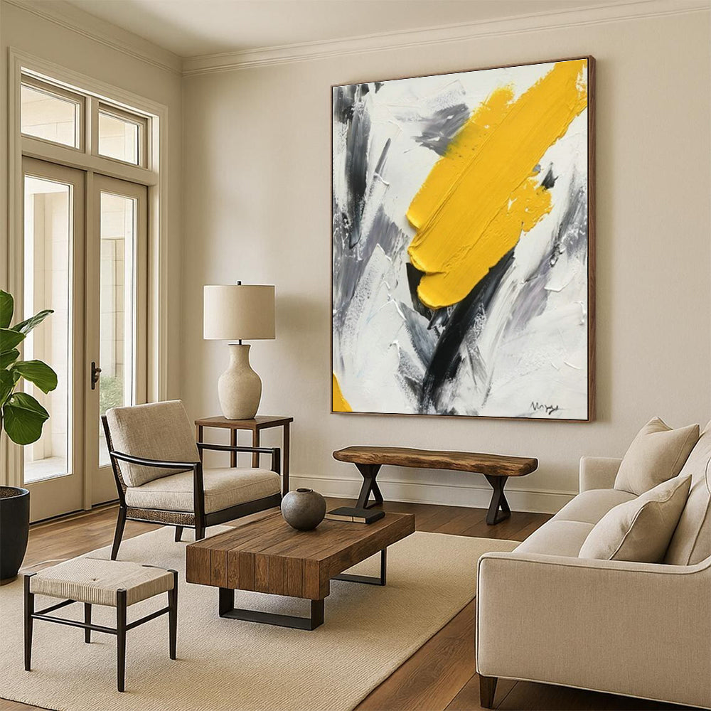 “Yellow - Grey - Black Textured Marks”,Abstract Textured Art CT0616