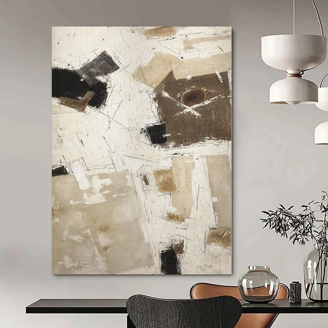 “Beige - Black Abstract Collage” Abstract Mixed - Media Creation CT0128