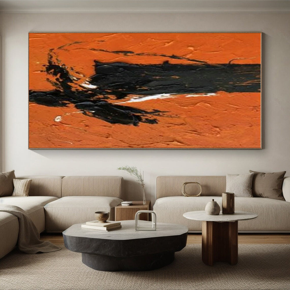 “Black - White - Orange Textured Strokes”,Abstract Expressionist Art CT0604