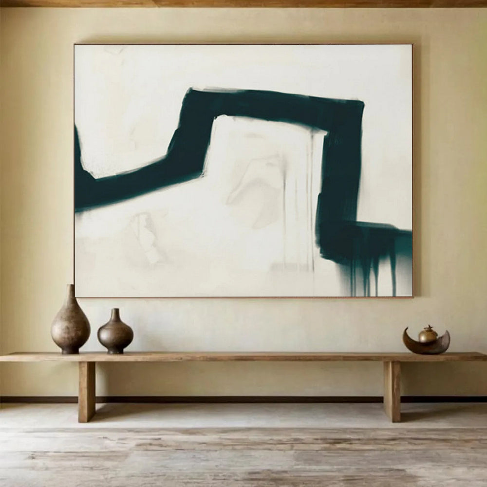 Black Curved Stroke on White - Expressive Acrylic Art CT1790