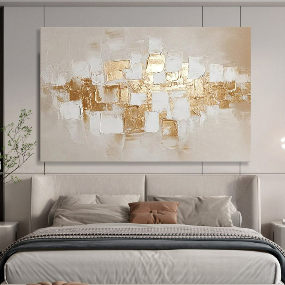 “Gold and White Abstraction” - Shades of gold, white, beige; textured, abstract squares and rectangles CT1552