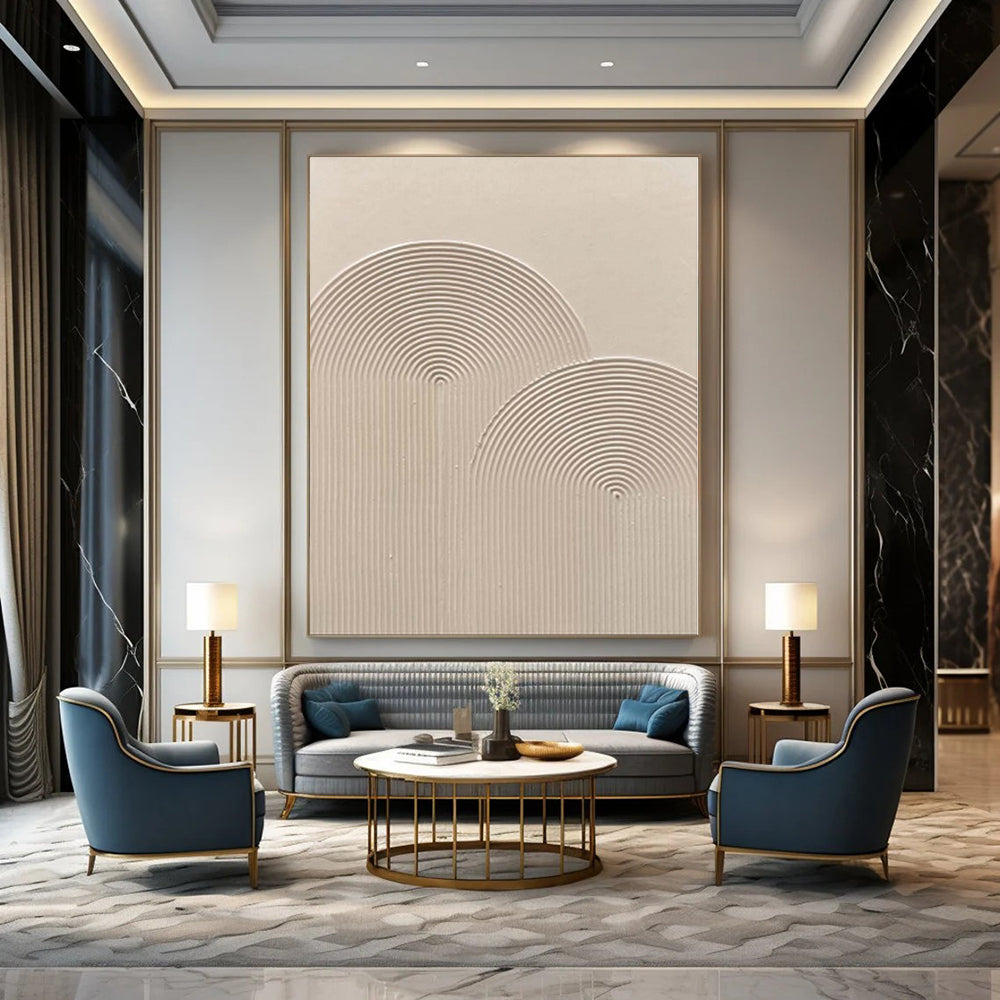 “Beige Textured Circular Waves” Minimalist Art CT0141