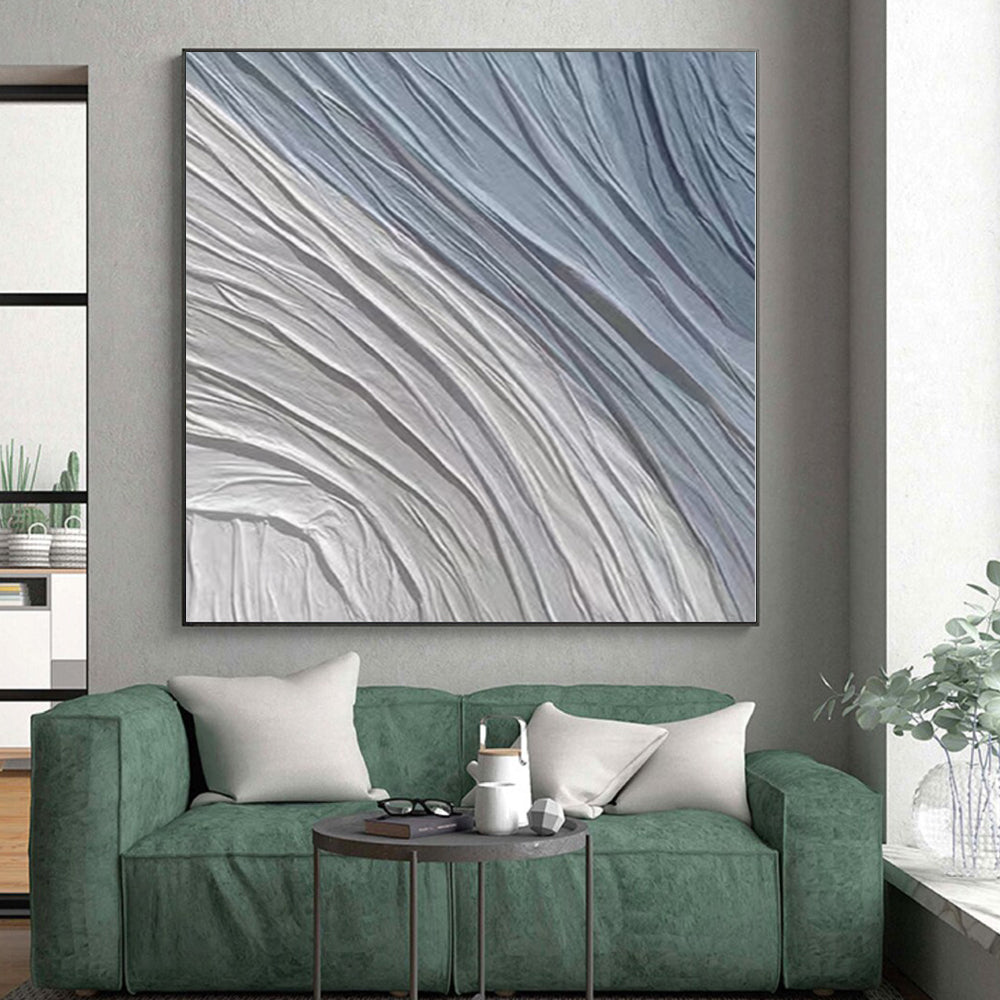 “Gray & Blue Wavy Textures” - Abstract Textural Painting CT0387