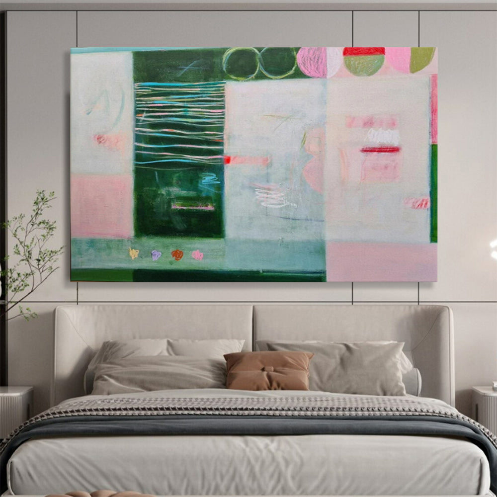 “Playful Panels” - Greens, pinks, blues; mixed patterns and shapes in a grid CT1500
