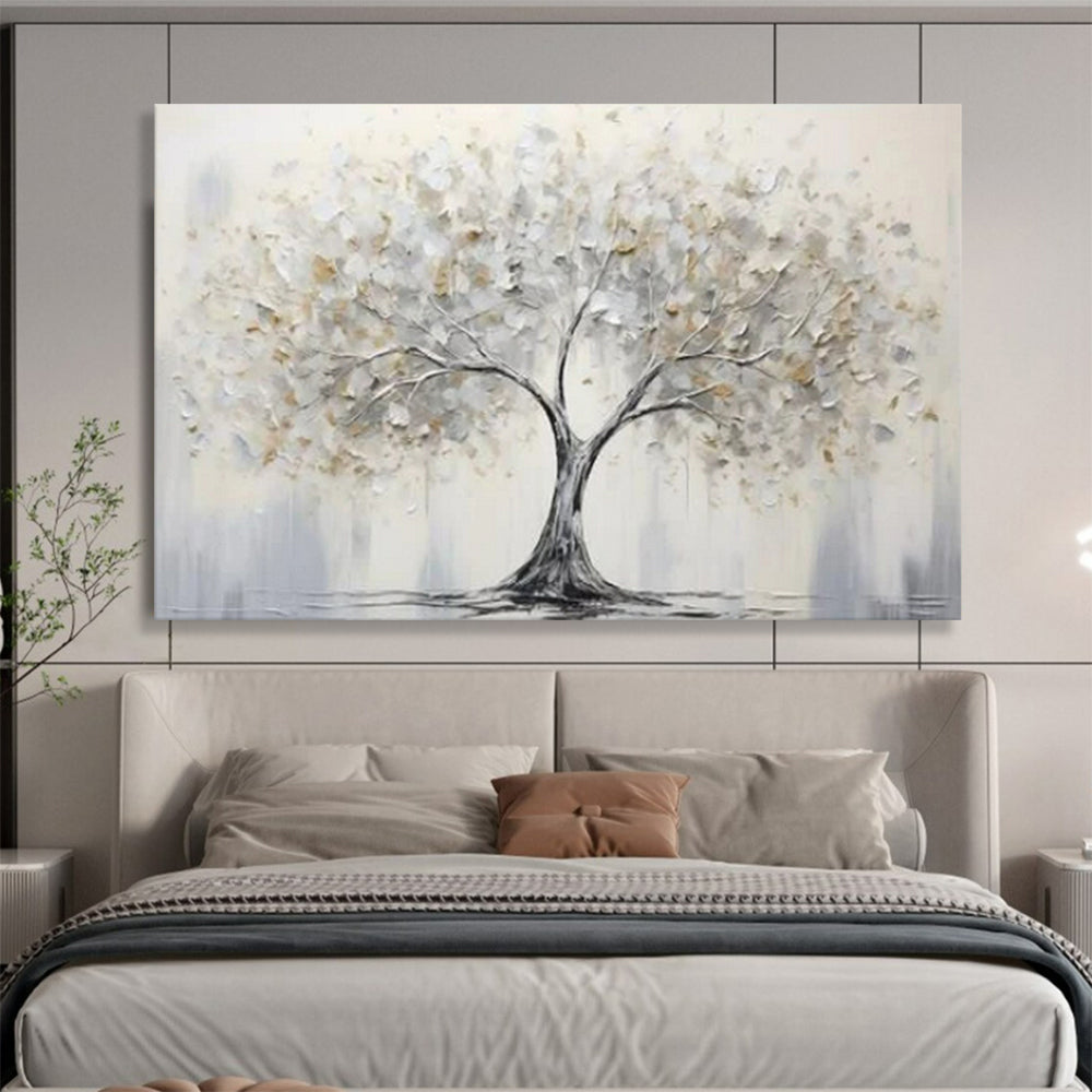 “Silver - Gold Tree of Serenity” - Silvers, whites, golds; textured, minimalist tree CT1619