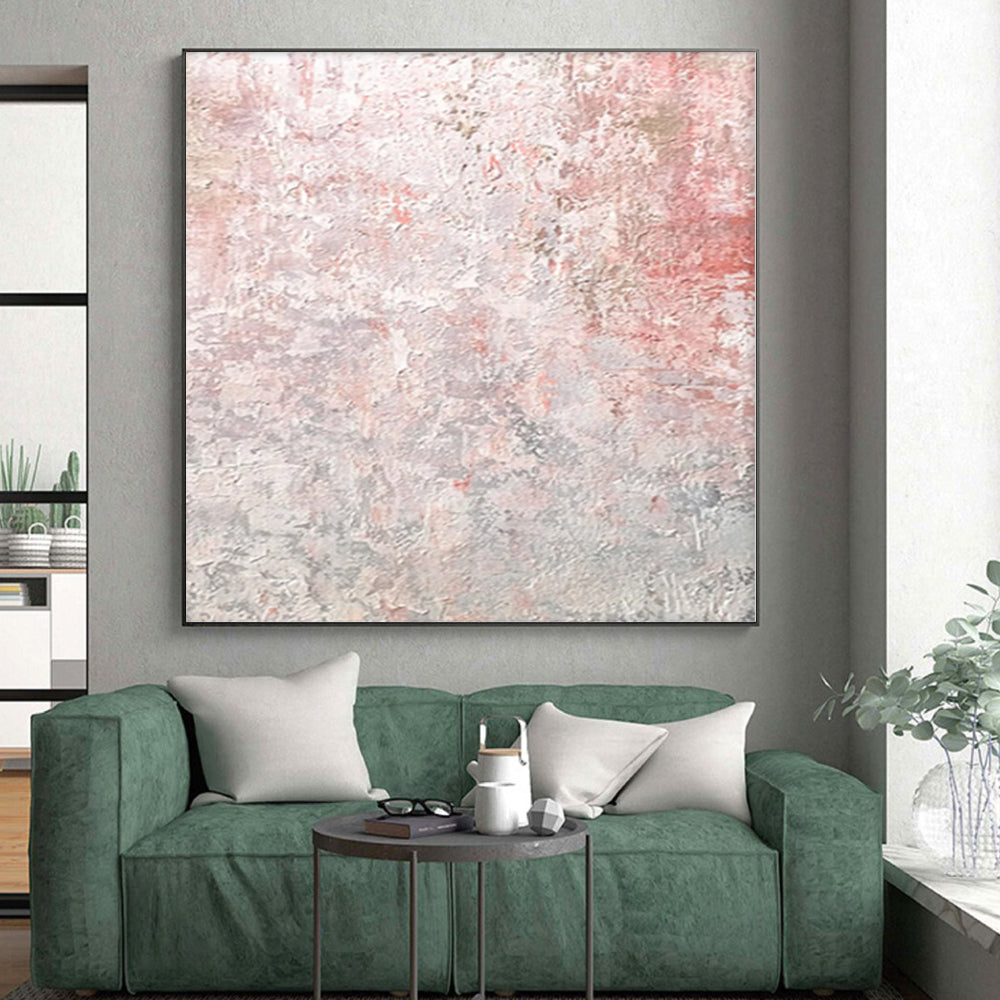 “Blush Concrete” - Abstract Painting with Pink, Gray, White, Red CT0050