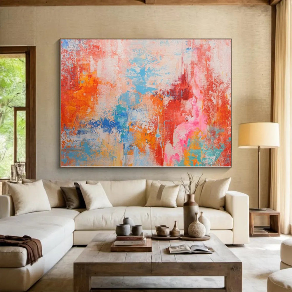 “Vibrant Abstract Chaos” - Abstract Work with Red, Orange, Blue, Pink, White CT0031