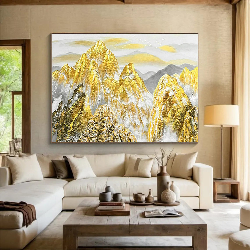 “Golden Mountain Majesty” - Gold, white, gray; painted mountains with a golden glow CT1556
