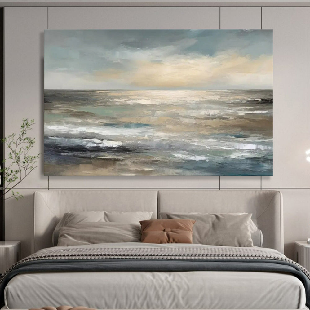 “Muted Ocean Horizon” - Tones of gray, blue, beige; a soft, abstract ocean horizon with gentle waves CT1548